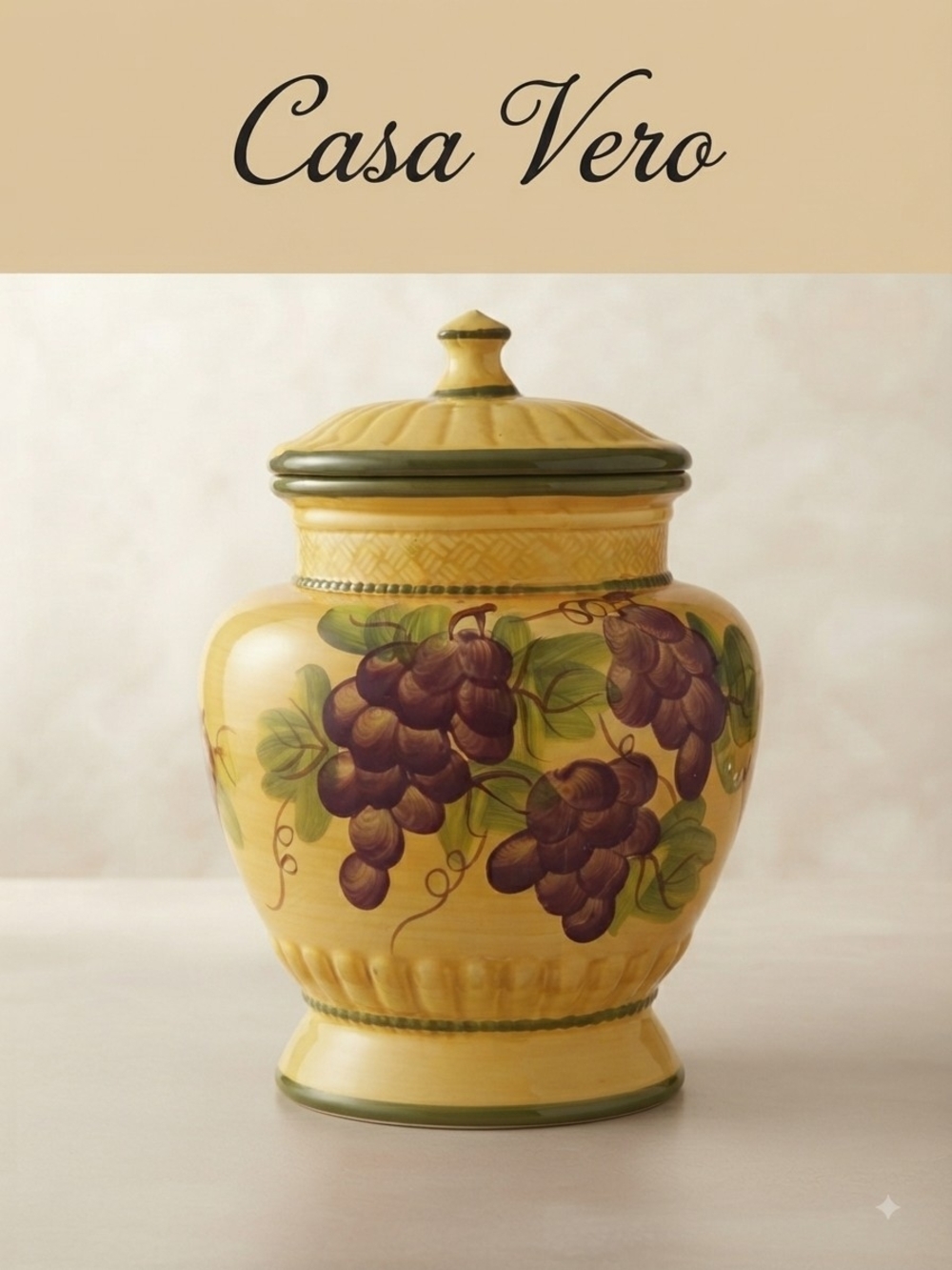 Casa Vero by ACK Ceramic Lidded Canister Jar Grapes Design